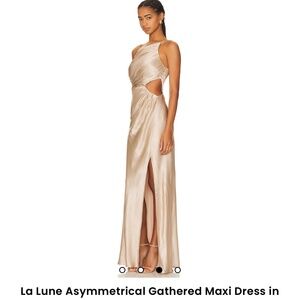 REVOLVE La Lune One-Shoulder Cutout Satin Maxi Dress in Champagne